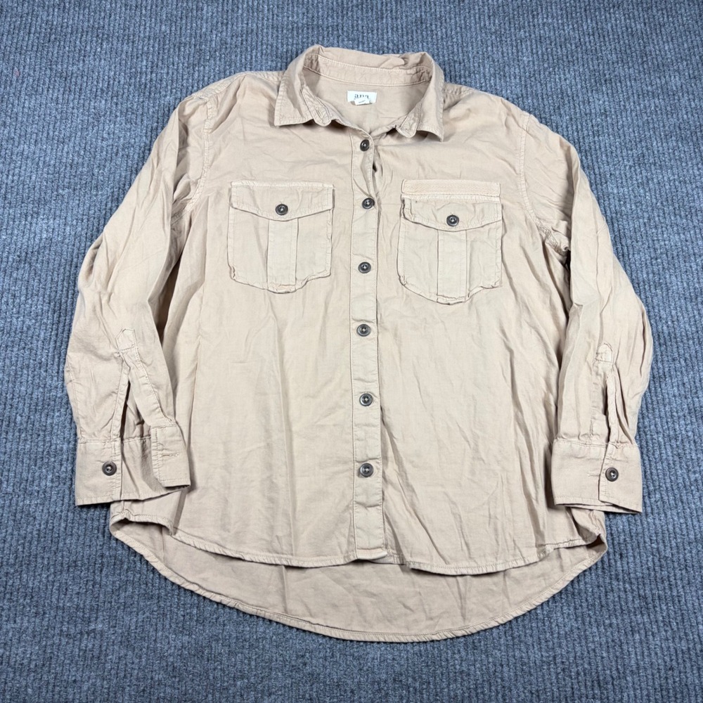 ANA A‎ New Approach Shirt Womens XS Tan Button Up Utility Safari Long Sleeve